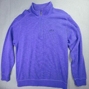 Orvis Sweater Mens Medium Purple Quarter Zip Pullover Fish Pima Cotton Golf
